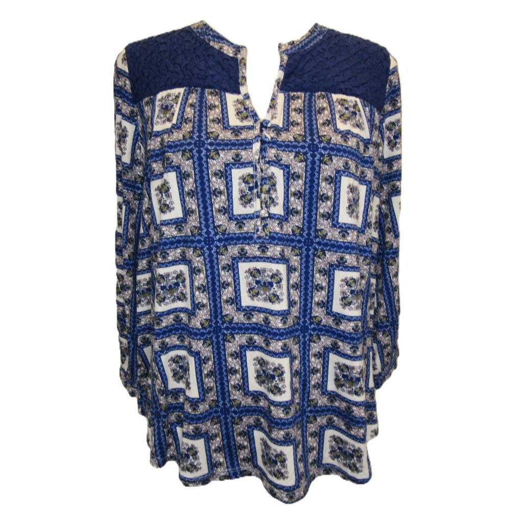 Anthropologie Porridge Womens M Blue Blouse Shirt Boho Floral Tile Pattern NWT - Picture 9 of 14